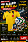 COMBO CAMISETA SELECCION COLOMBI + BALON MUNDIAL 2026 + 7 FICHAS PANINI
